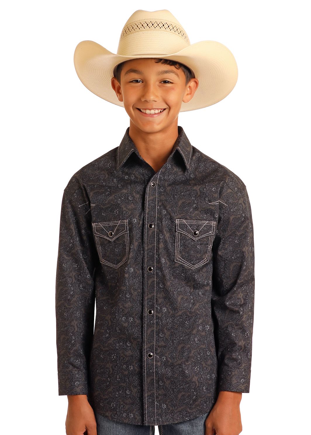 Rock & Roll Boys Paisley Long Sleeve Shirt BBN2S05839, Kids Shirts: X Small