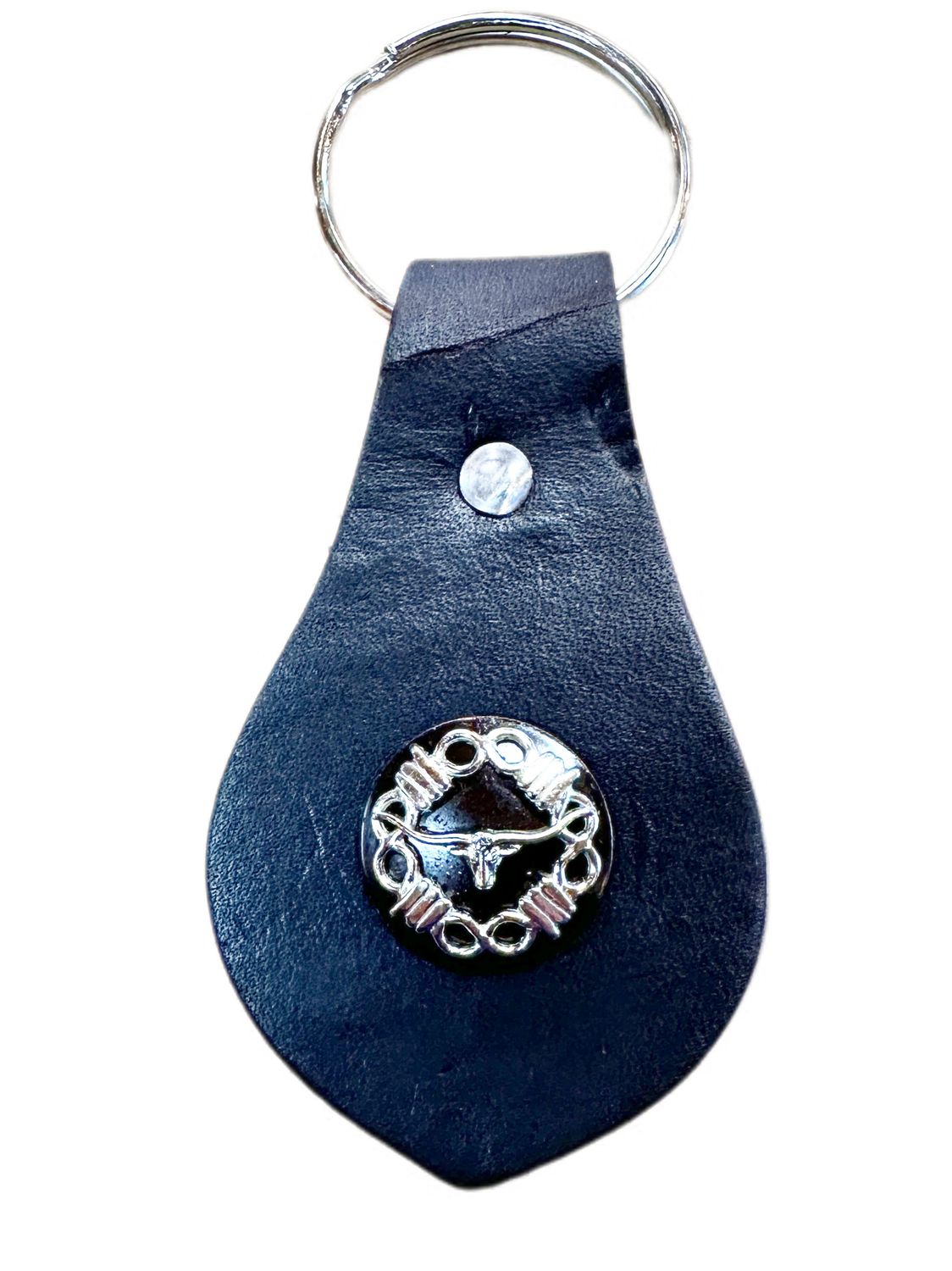 Wyoming Saddle Company Dark Oil Leather Keychain W/Concho