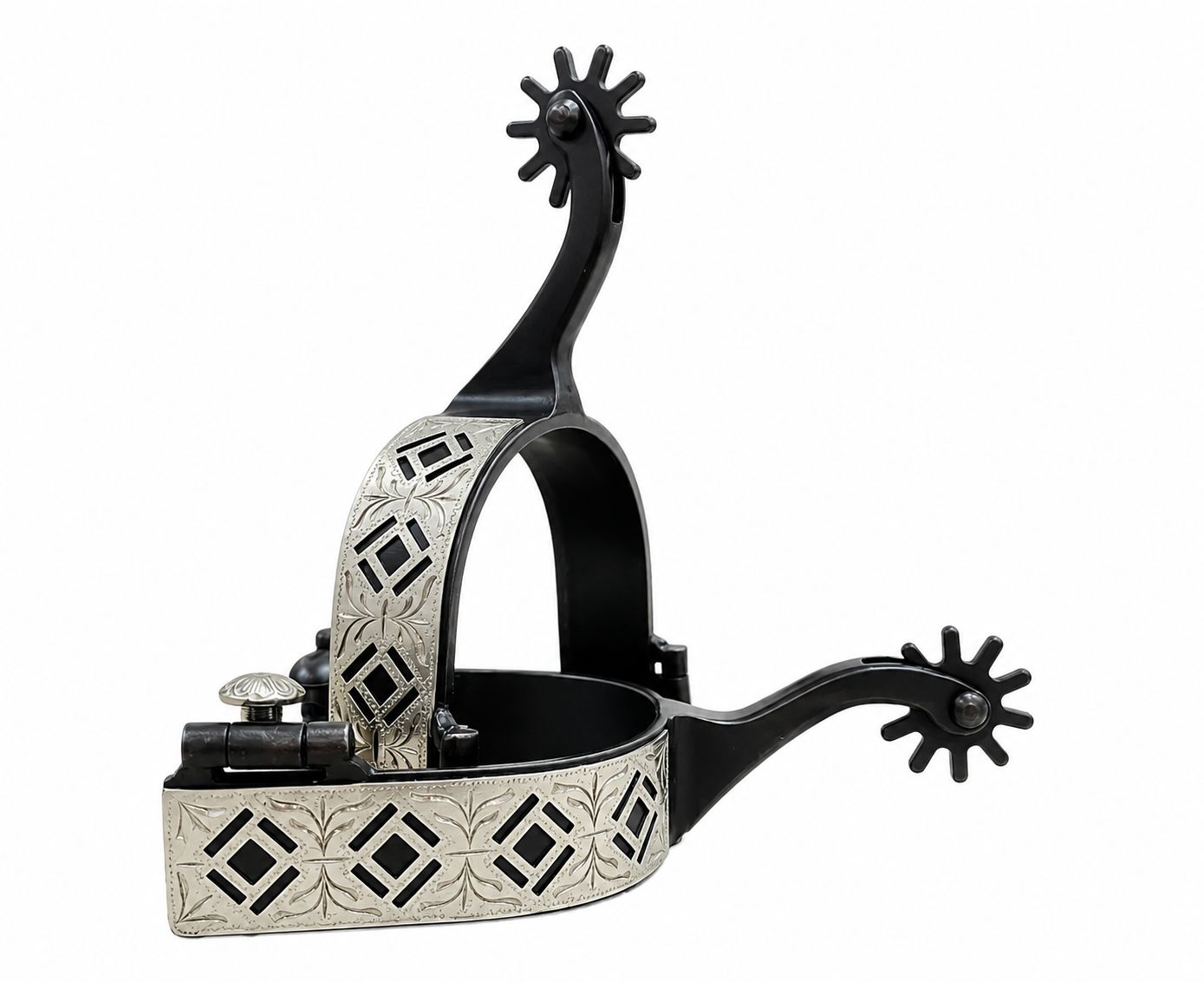 AHE Hilton Antique Brown Men's Diamond Cutout Engraved Spurs