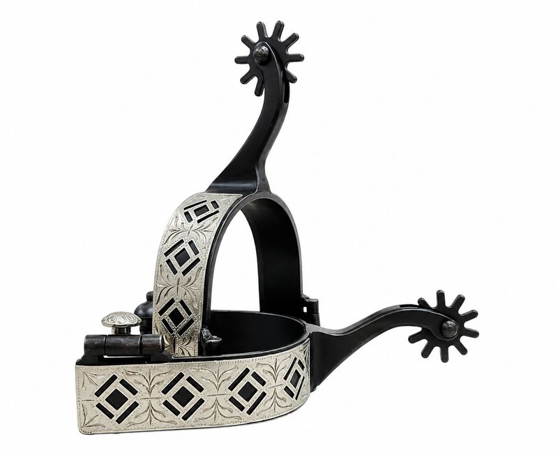 AHE Hilton Antique Brown Men's Diamond Cutout Engraved Spurs