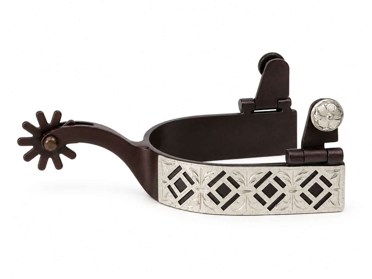 AHE Hilton Antique Brown Men's Diamond Cutout Engraved Spurs 260-225 AHE Hilton Antique Brown Men's Diamond Cutout Engraved Spurs 260-225