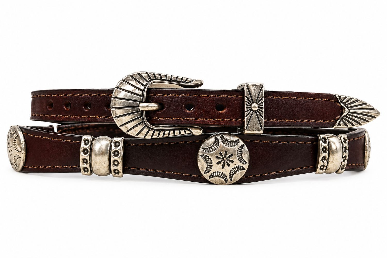 Austin Accent Brown Leather Hatband W/Silver Concho's HB46 Austin Accent Brown Leather Hatband W/Silver Concho's HB46
