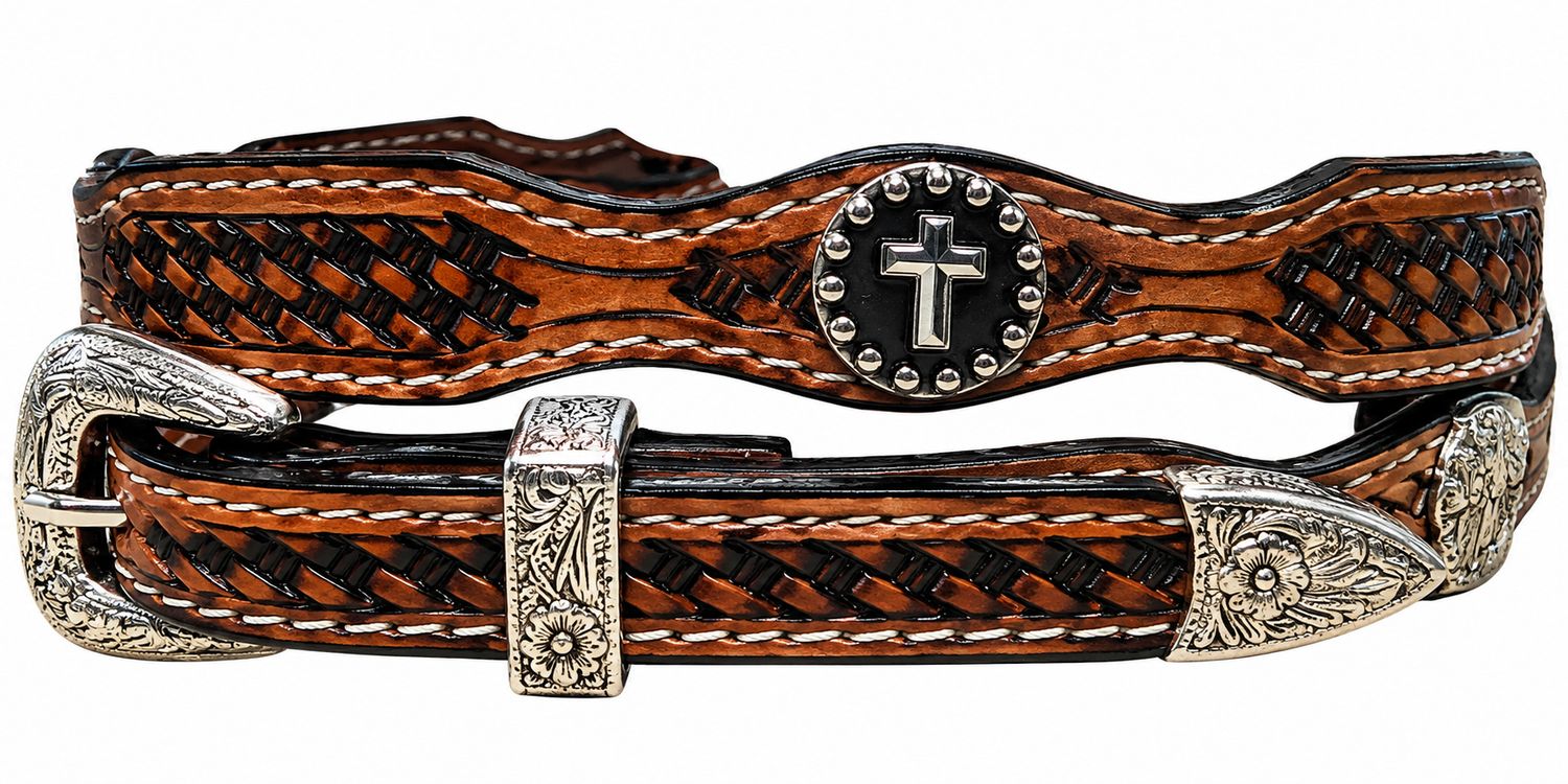 Austin Accent Leather Hatband W/Cross Conchos LC-32 Austin Accent Leather Hatband W/Cross Conchos LC-32