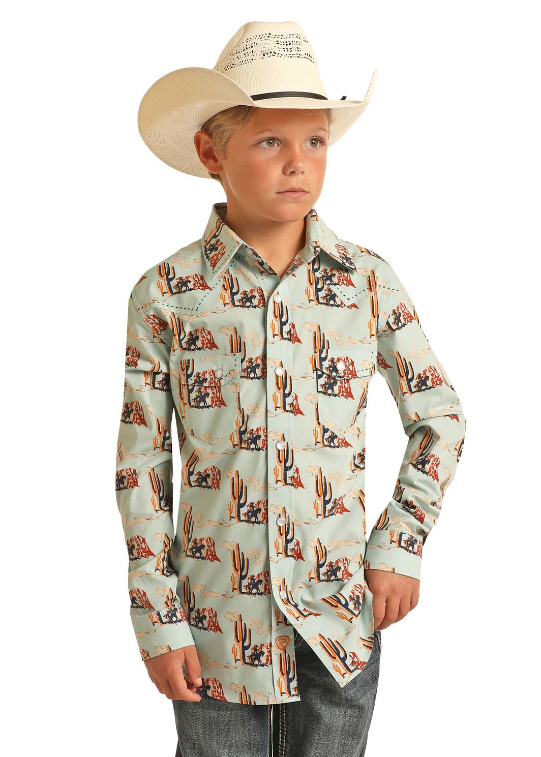 Rock N Roll Denim Boys Snap B8S3325, Kids Shirts: X Small