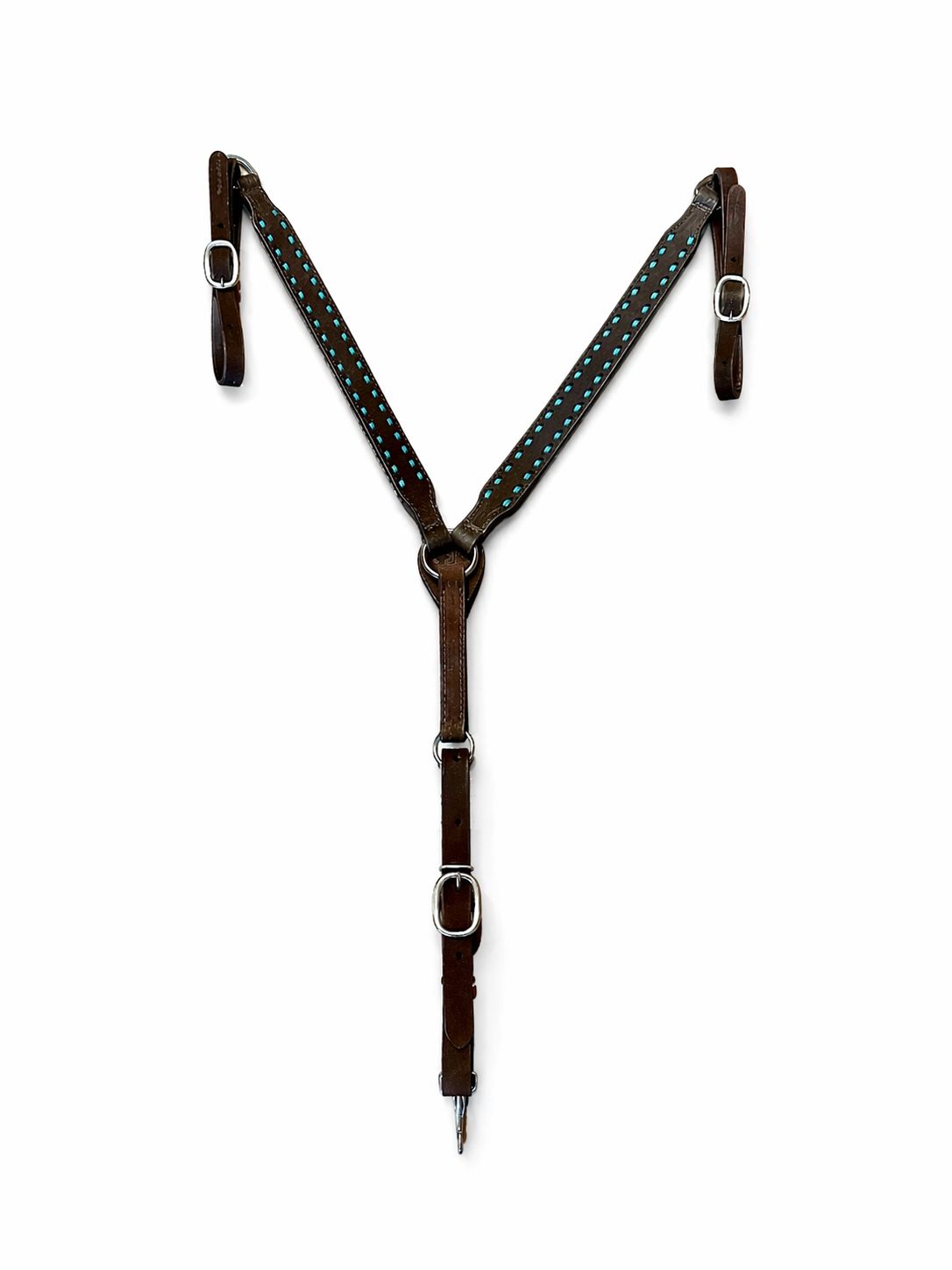 Double J Roughout Breast Collar W/Turquoise Buck Stitch