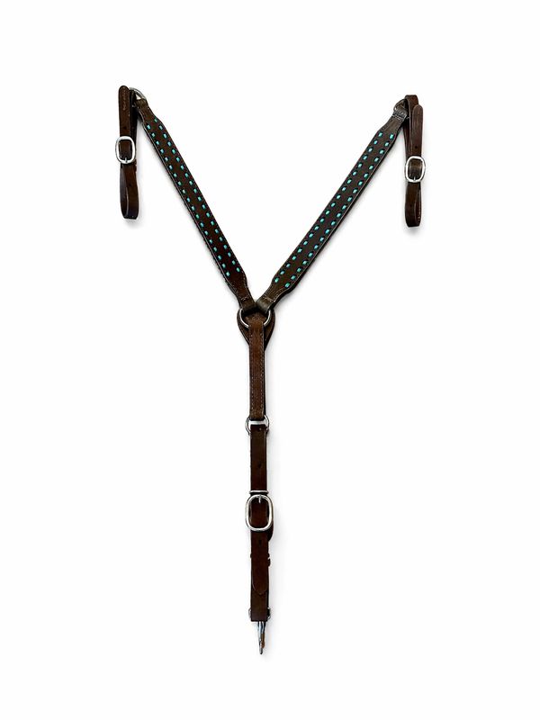 Double J Roughout Breast Collar W/Turquoise Buck Stitch