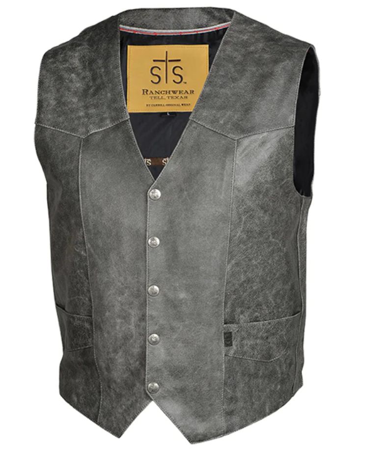 StS Mens Chisum Leather Vest Antique Gunsmoke STS3642, Men's Coats: S