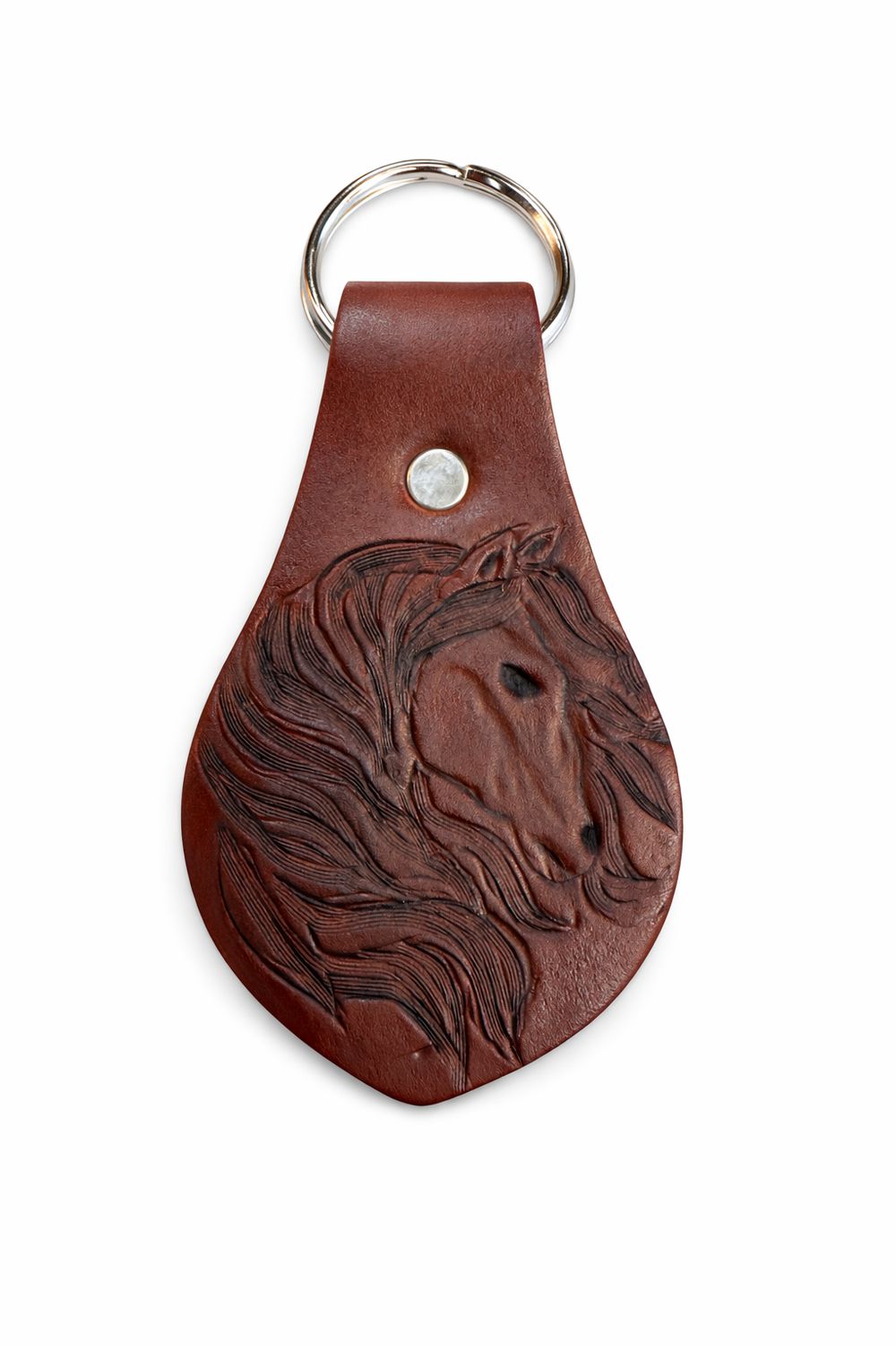 Wyoming Saddle Company Leather Key Chain With Hand Carved Horse Head