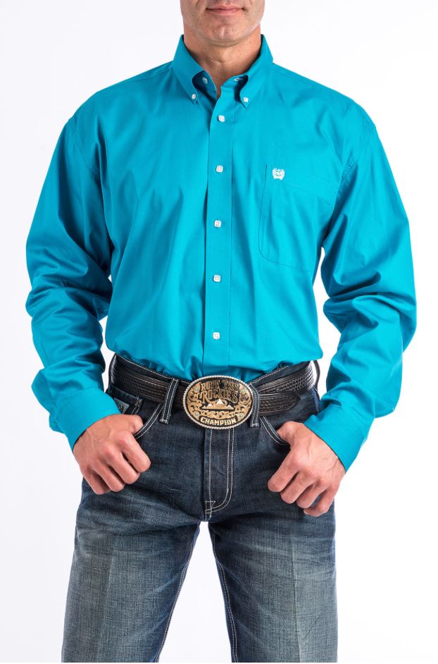 Cinch Solid Turquoise Button-Down Western Shirt MTW1103800 Cinch Solid Turquoise Button-Down Western Shirt MTW1103800, XS-5X: XS