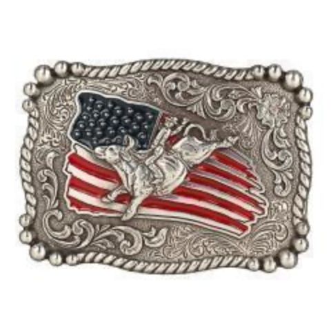 Nocona Youth Rectangle Distressed Flag Buckle
