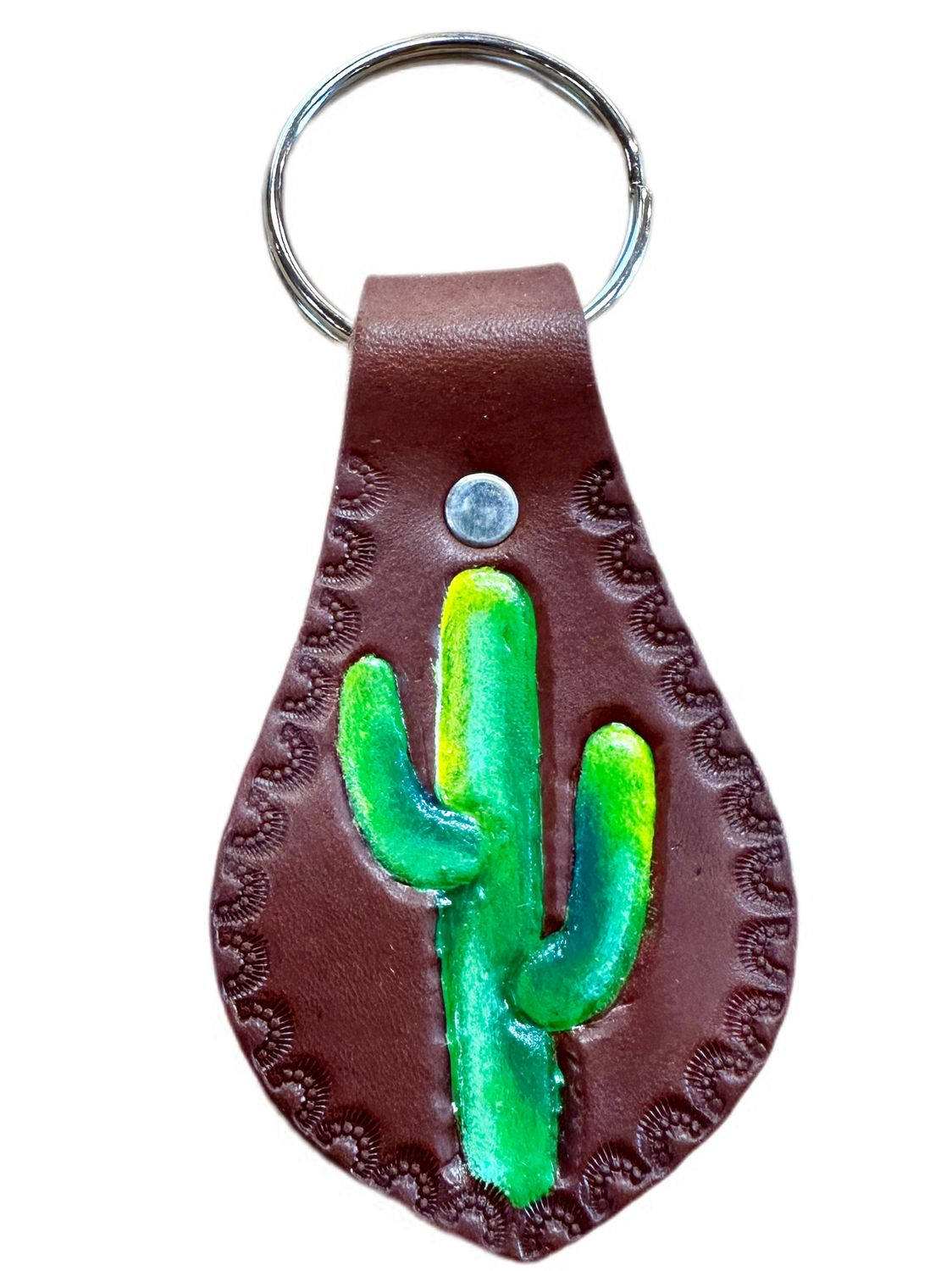 Wyoming Saddle Company Hand Painted Cactus Leather Keychain