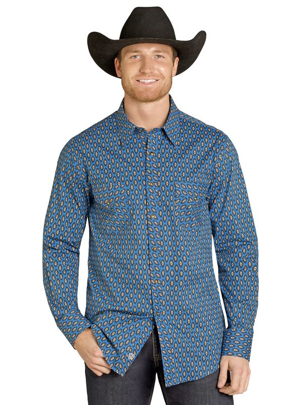 Rock & Roll Mens Long Sleeve Aztec Print Snap Shirt