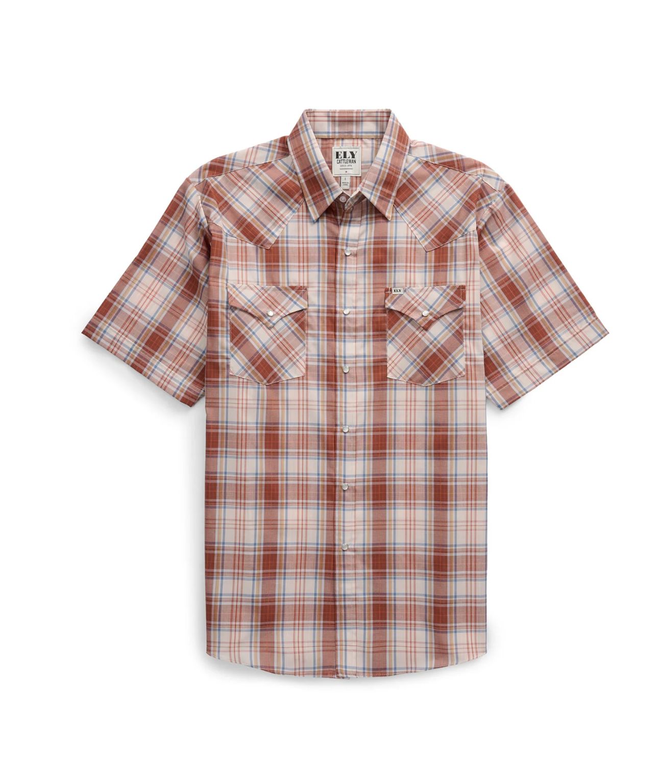Men's Ely Cattleman Short Sleeve Rust Plaid Western Snap Shirt E6S2026320 Men's Ely Cattleman Short Sleeve Rust Plaid Western Snap Shirt E6S2026320, XS-5X: Medium