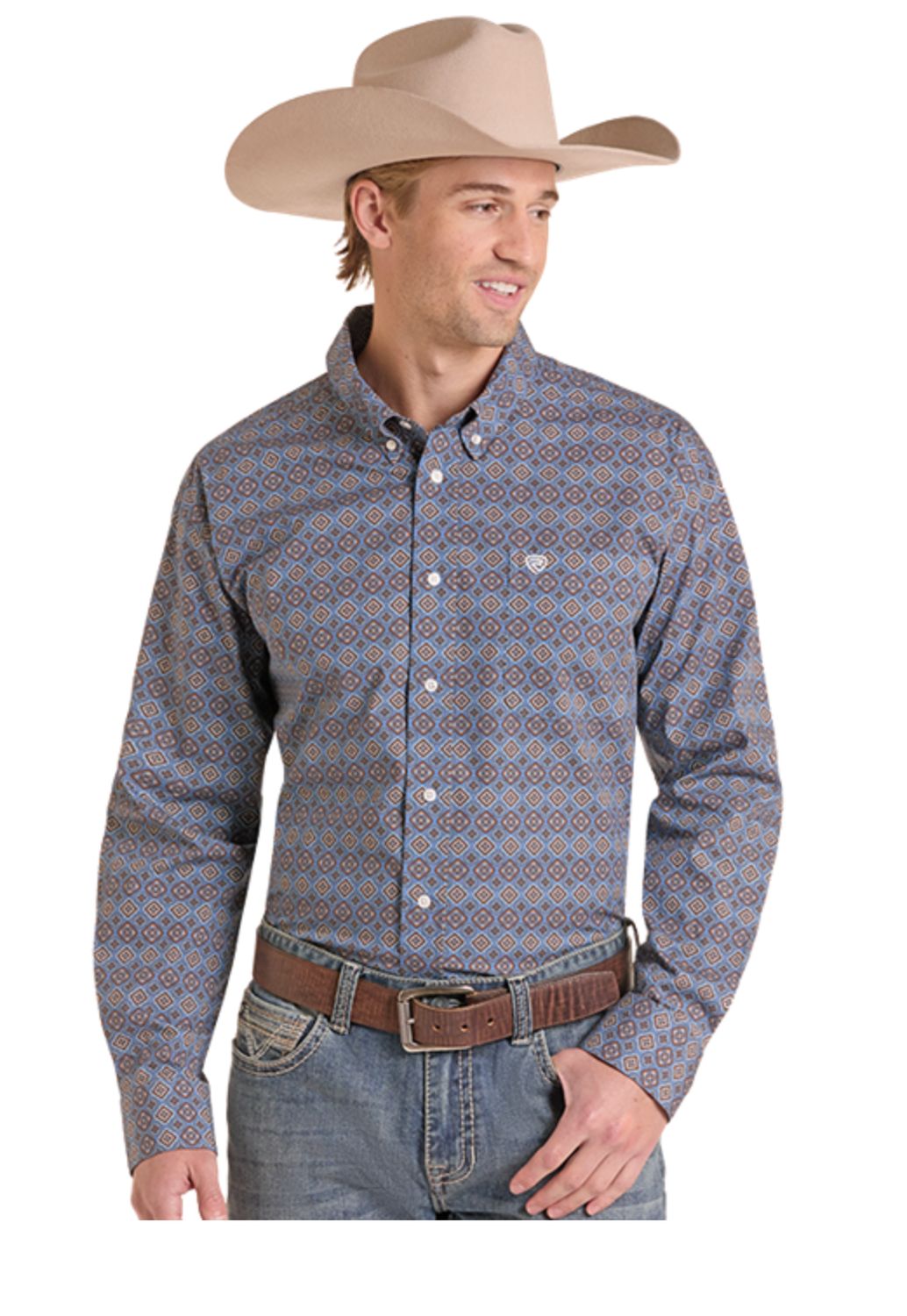 Rock & Roll Medallion Long Sleeve Button Shirt    BMB2S09437, XS-5X: Medium