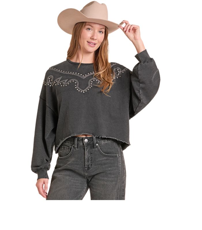 Rock & Roll Ladies Studded Black Sweatshirt  BW91T09359