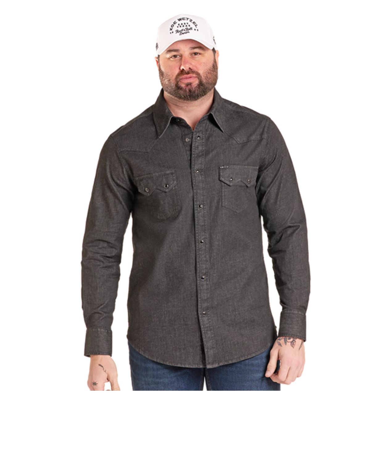Rock & Roll Koe Wetzel Black Denim Snap BMN2S09703 Rock & Roll Koe Wetzel Black Denim Snap BMN2S09703, XS-5X: Medium