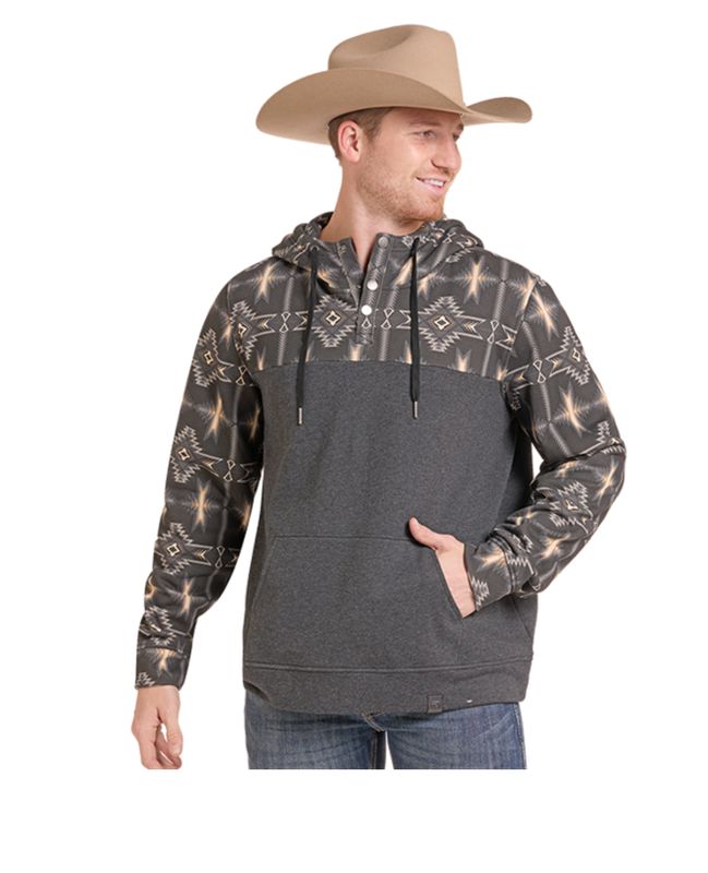 Rock & Roll Mens Aztec-Blocked Print Hoodie BM94T09626