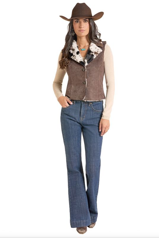 Panhandle Womens Microsuede and Cowhide Vest DW98C09316