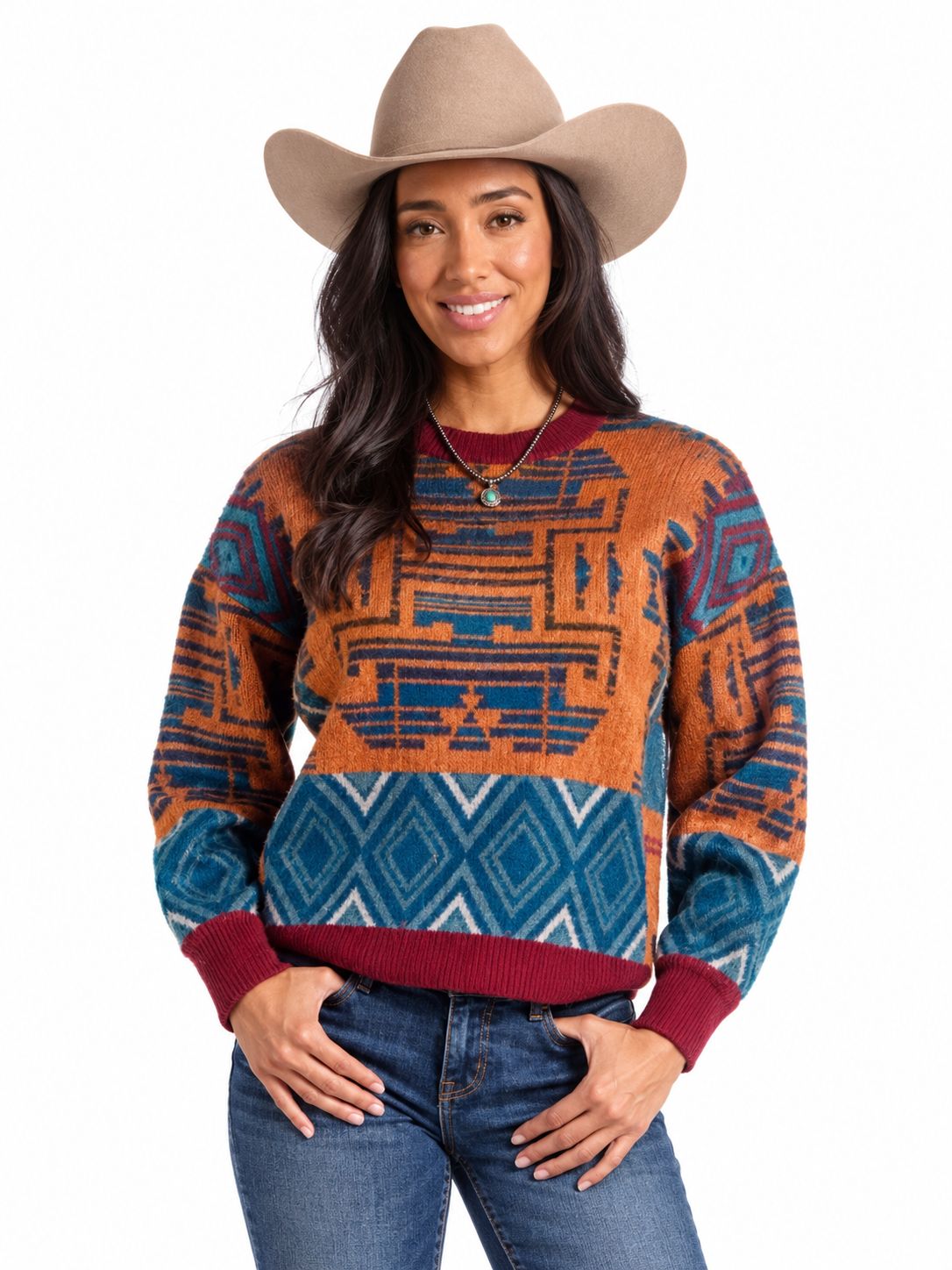 Panhandle Slim Patch Print Sweater LW32T09675, XS-5X: XS