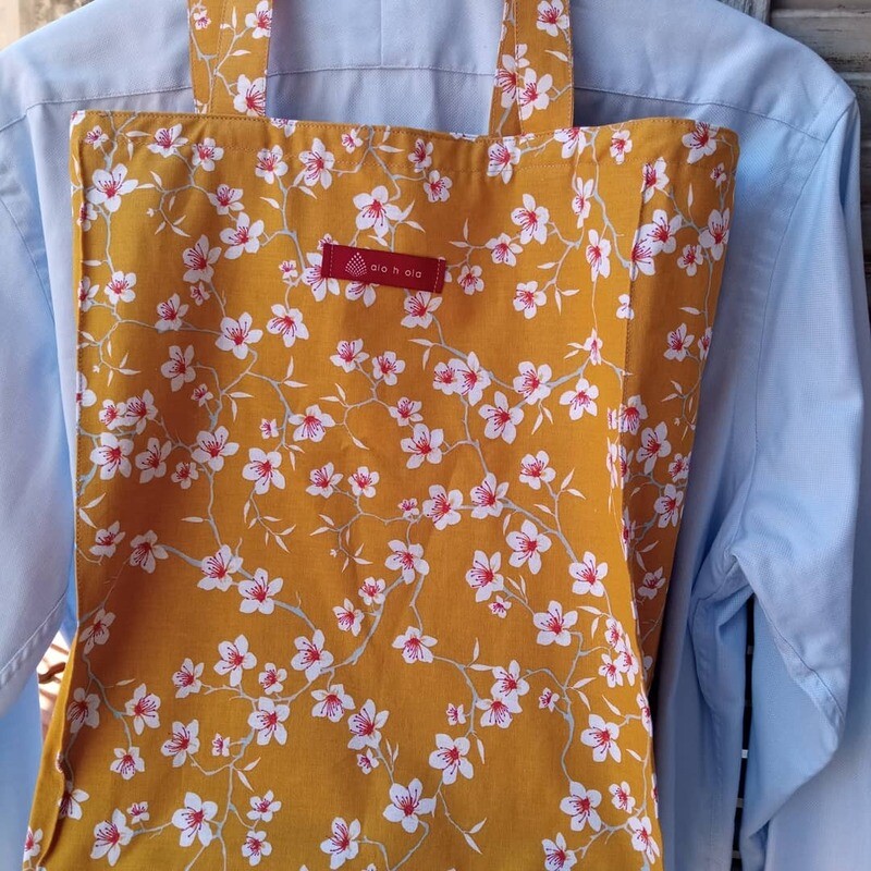 Totebag mostaza flores japon
