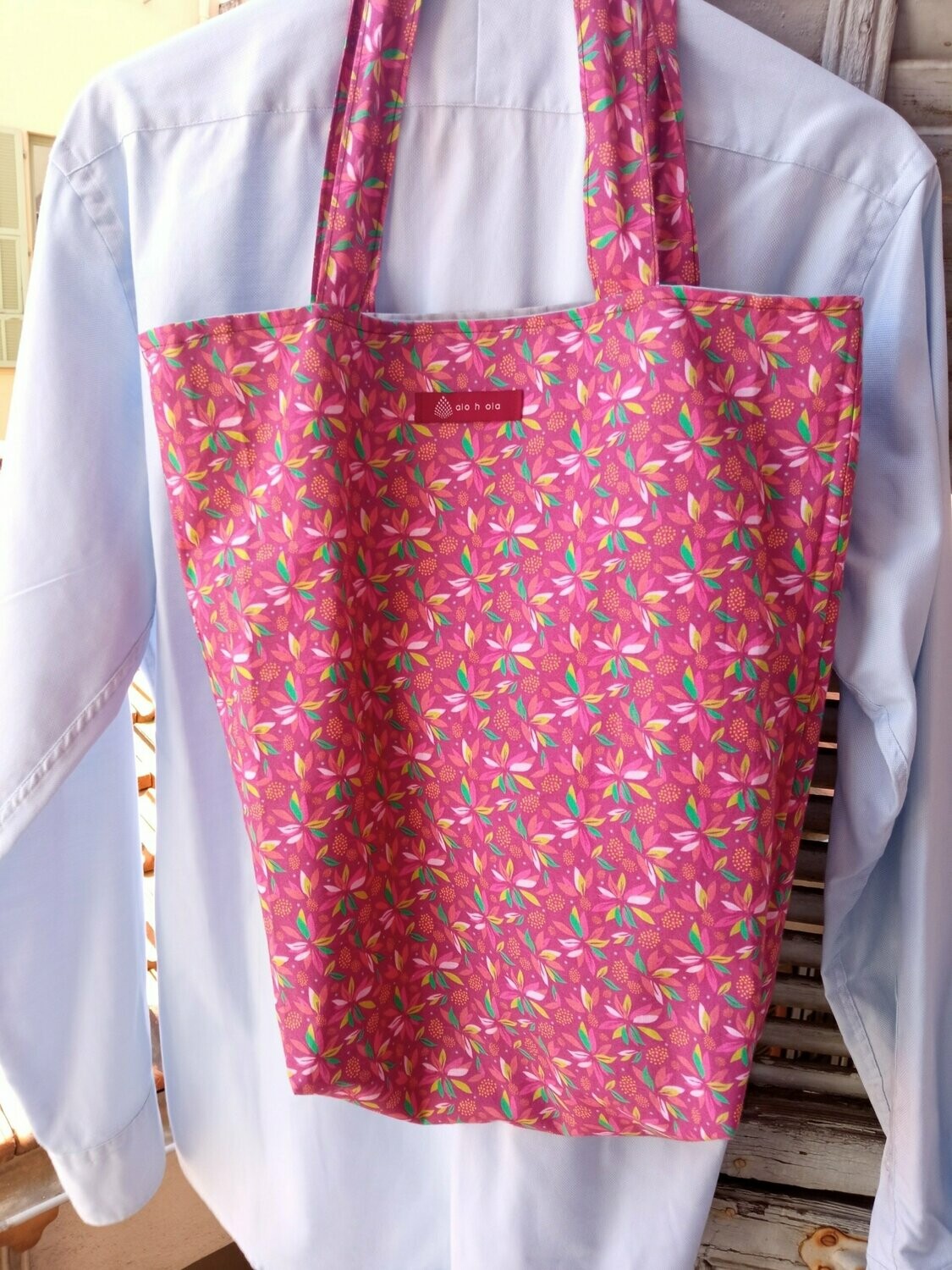 Totebag Fucsia flores tropical