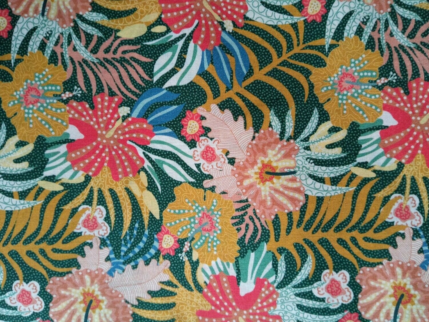 Tela flores tropical kaki