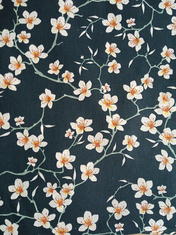 Tela flores japon marino