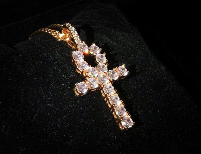 Krzyż Ankh ICED OUT złoty💎