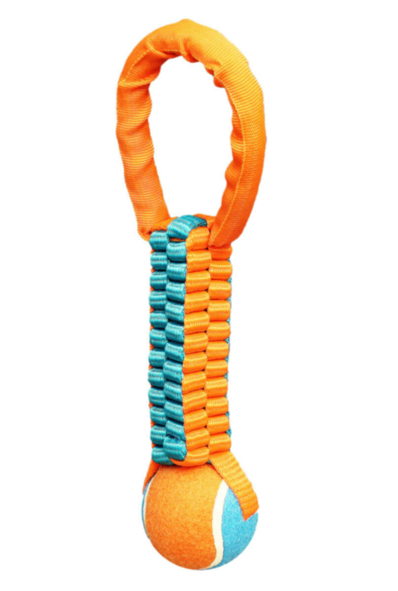 Chomper Braided Nylon Tennis Ball Tug Dog Toy - Orange