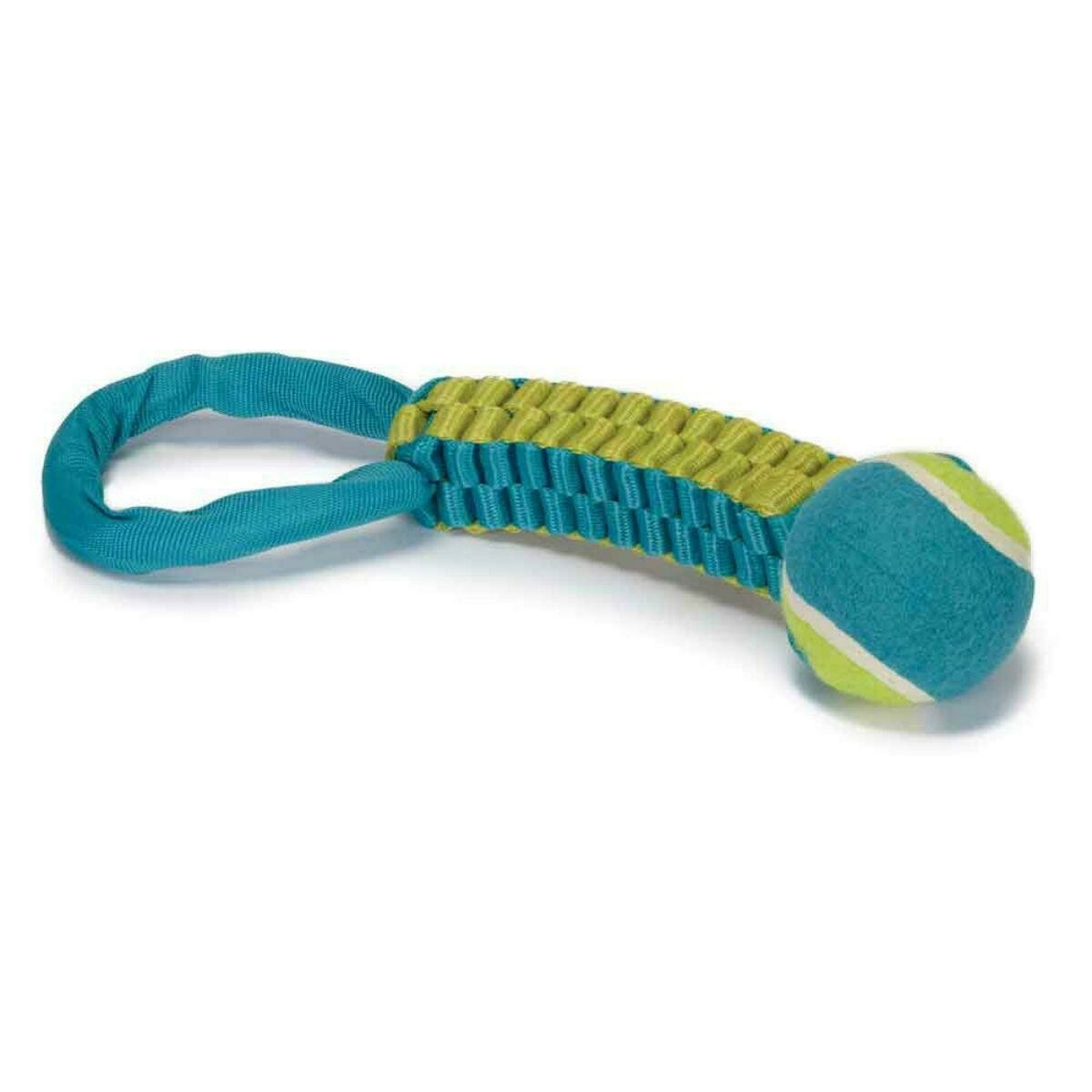 Chomper Braided Nylon Tennis Ball Tug Dog Toy - Turquoise