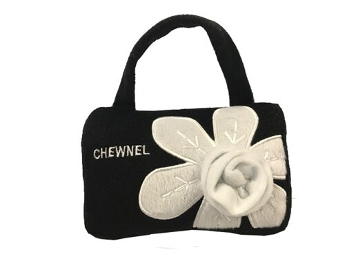 Black Chewnel Bag With White Flower Dog Toy