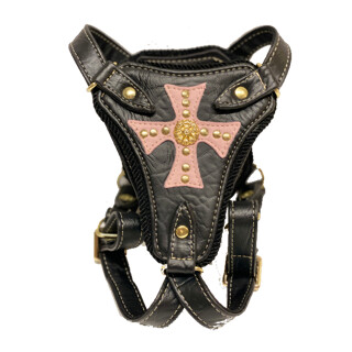 Duke and Dutchess Black Pink Suede Cross Vegan Leather And Suede Dog Harness 