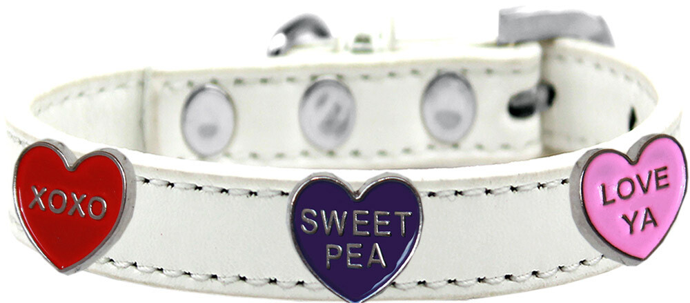 Conversation Hearts Widget Dog Collar - White