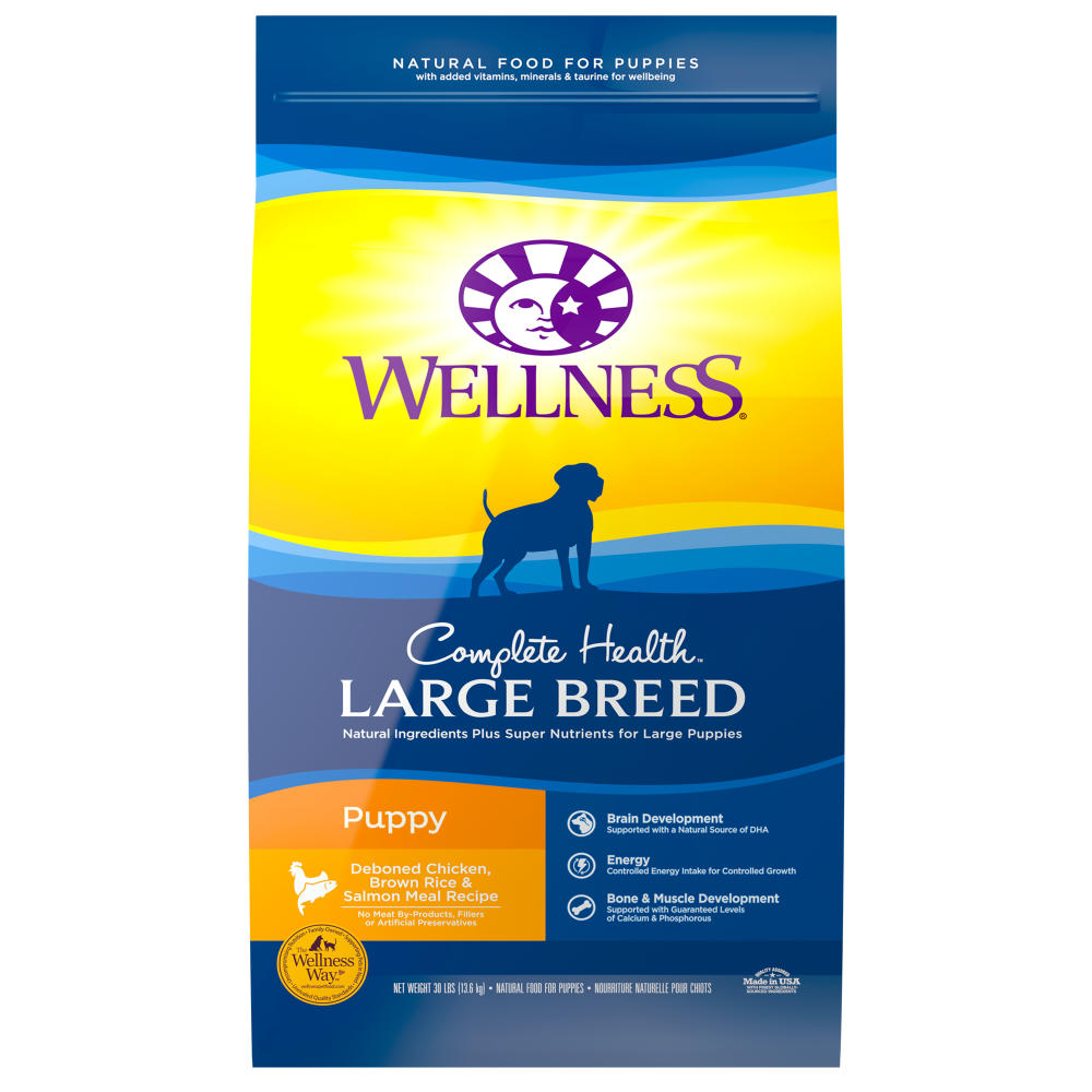 Wellness Complete Health Natural Large Breed Puppy Chicken, Brown Rice and Salmon Recipe Dry Dog Food 30-lb