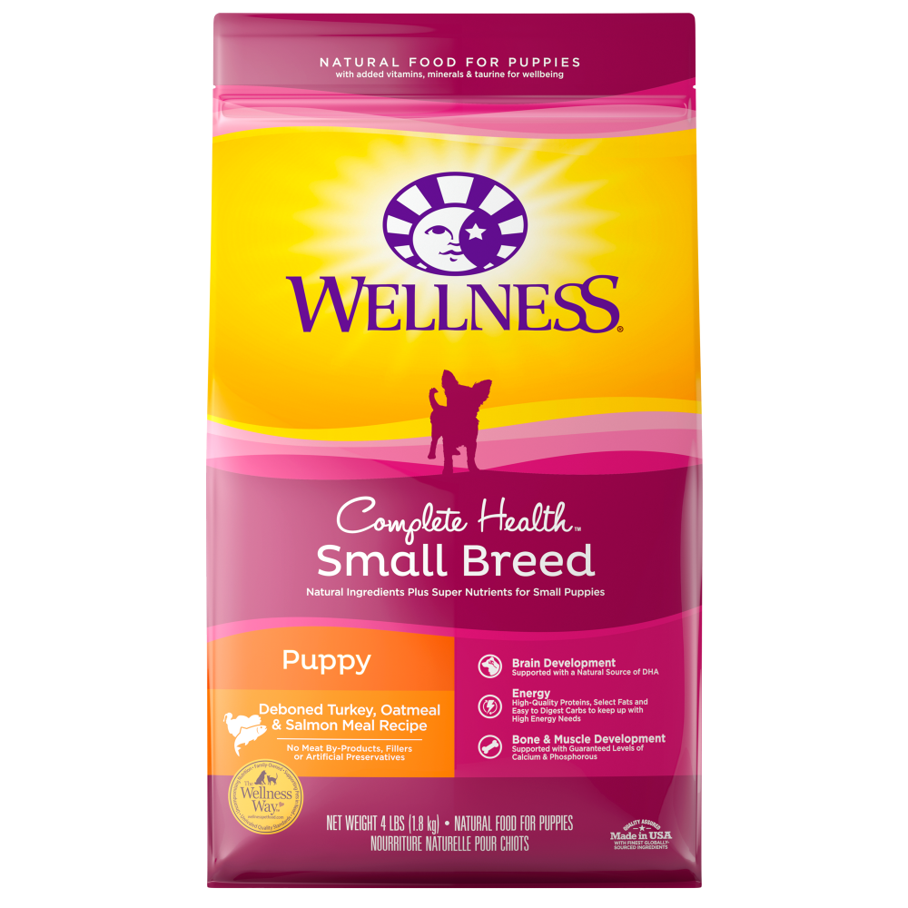 Wellness Complete Health Natural Small Breed Puppy Healthy Weight Turkey, Oatmeal and Salmon Meal Recipe Dry Dog Food 4-lb