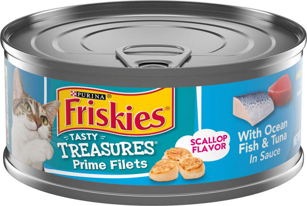 Friskies Tasty Treasures Prime Fillet with Ocean Fish & Tuna Scallop Flavor Canned Cat Food 5.5-oz, case of 24
