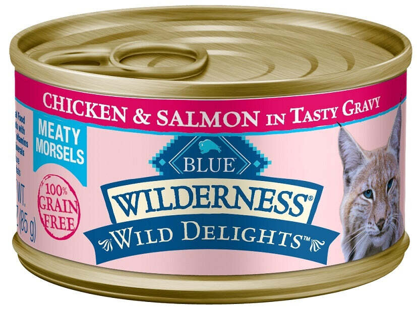 Blue Buffalo Wilderness Wild Delights Chicken and Salmon Canned Cat Food 3-oz, case of 24