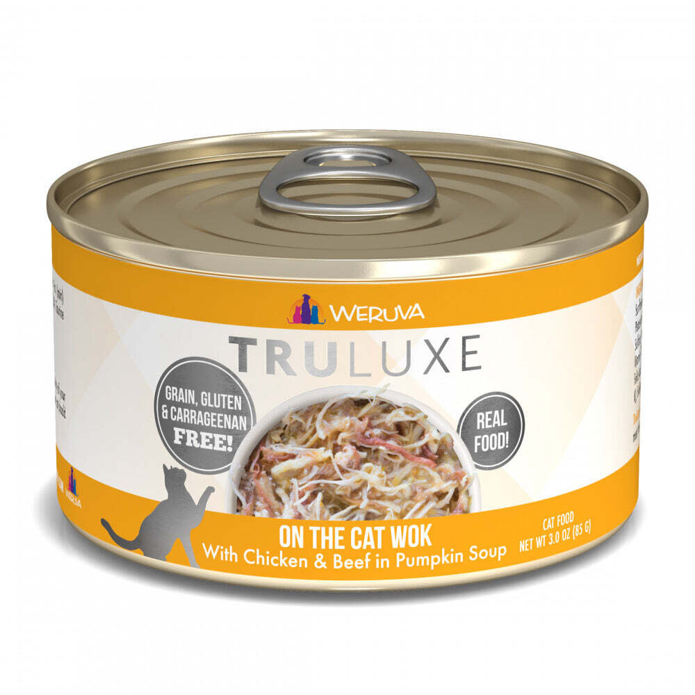 Weruva TRULUXE On The Cat Wok with Chicken & Beef in Pumpkin Soup Canned Cat Food 3-oz, case of 24