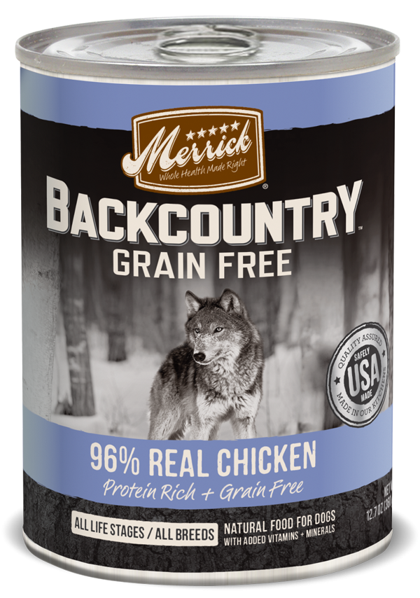 Merrick Backcountry Grain Free 96% Chicken Recipe Canned Dog Food 12.7-oz, case of 12
