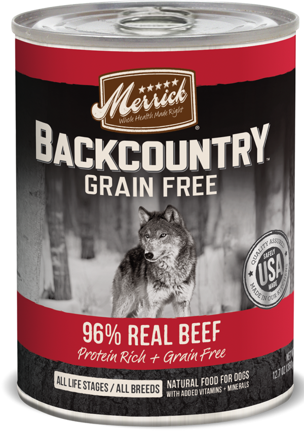 Merrick Backcountry Grain Free 96% Beef Recipe Canned Dog Food 12.7-oz, case of 12