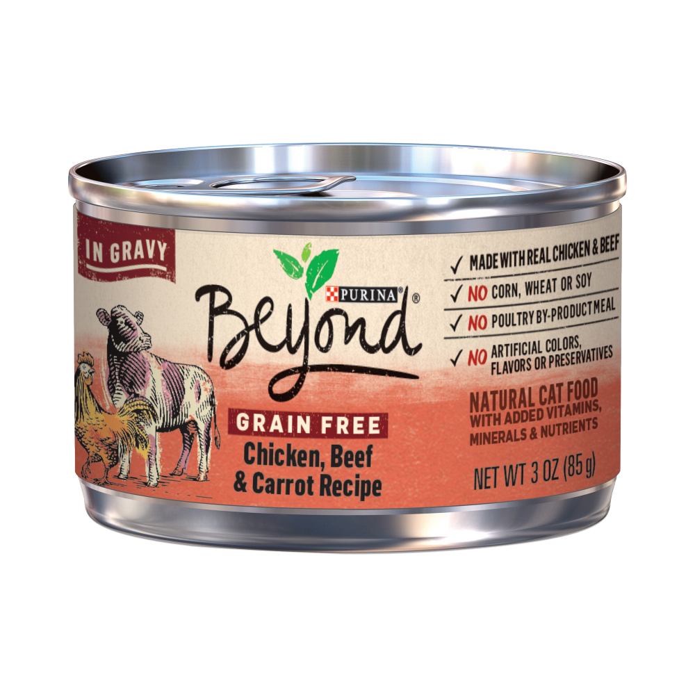 Purina Beyond Grain-Free Chicken, Beef & Carrot Recipe in Gravy Canned Cat Food 3-oz, case of 12