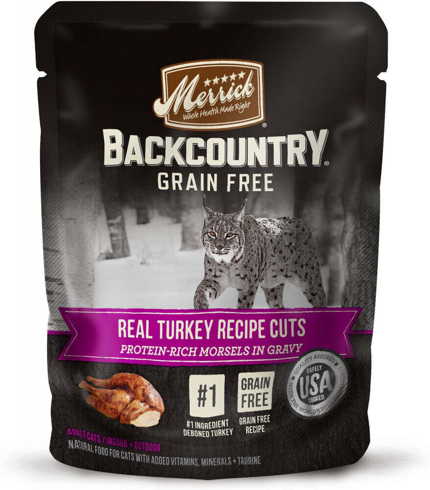 Merrick Backcountry Grain Free Real Turkey Cuts Recipe Cat Food Pouch 3-oz, case of 24