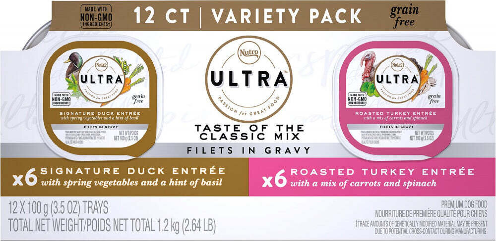 Nutro Ultra Grain Free Savory Assortment Variety Pack Filets in Gravy Wet Dog Food 3.5-oz, case of 12