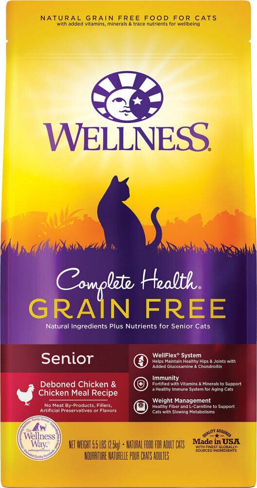 Wellness Complete Health Deboned Chicken & Chicken Meal Grain Free Senior Dry Cat Food 5.5-lb