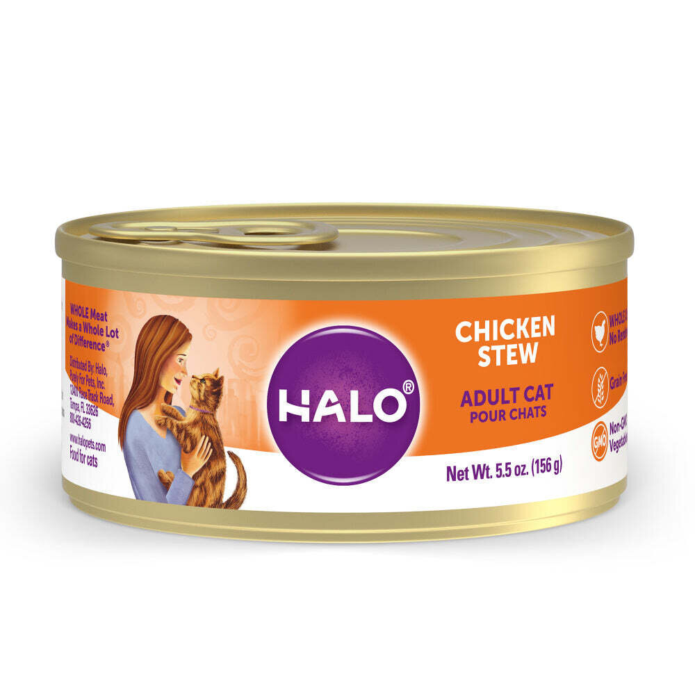 Halo Holistic Grain Free Adult Chicken Stew Canned Cat Food 5.5-oz, case of 12