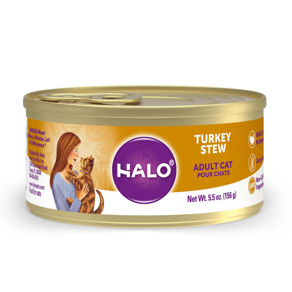 Halo Holistic Grain Free Adult Turkey Stew Canned Cat Food 5.5-oz, case of 12