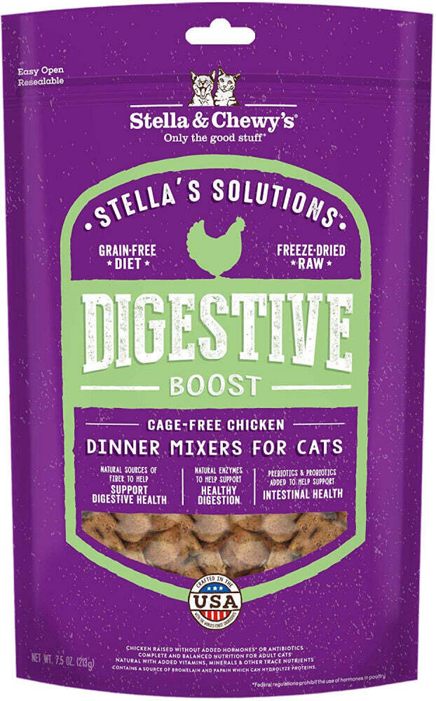 Stella & Chewy's Solutions Digestive Boost Cage Free Chicken Cat Food Dinner Mixers 7.5-oz