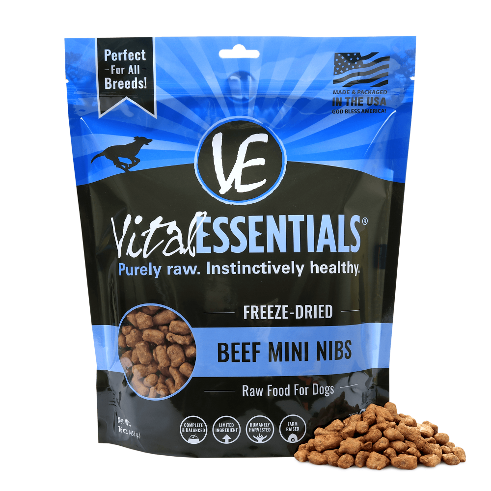 Vital Essentials Freeze Dried Grain Free Beef Mini Nibs Entree for Dogs Food 16-oz
