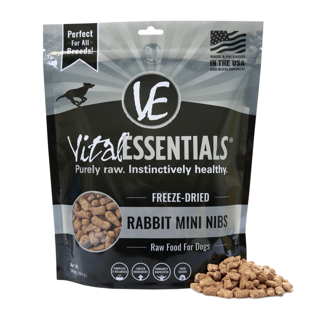 Vital Essentials Grain Free Rabbit Mini Nibs Entree Freeze Dried Dog Food 14-oz
