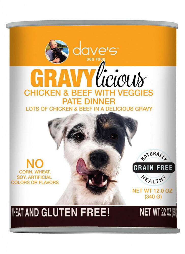 Dave's Pet Food Gravylicious Chicken & Beef with Veggies Pate Dinner 12-oz, case of 12